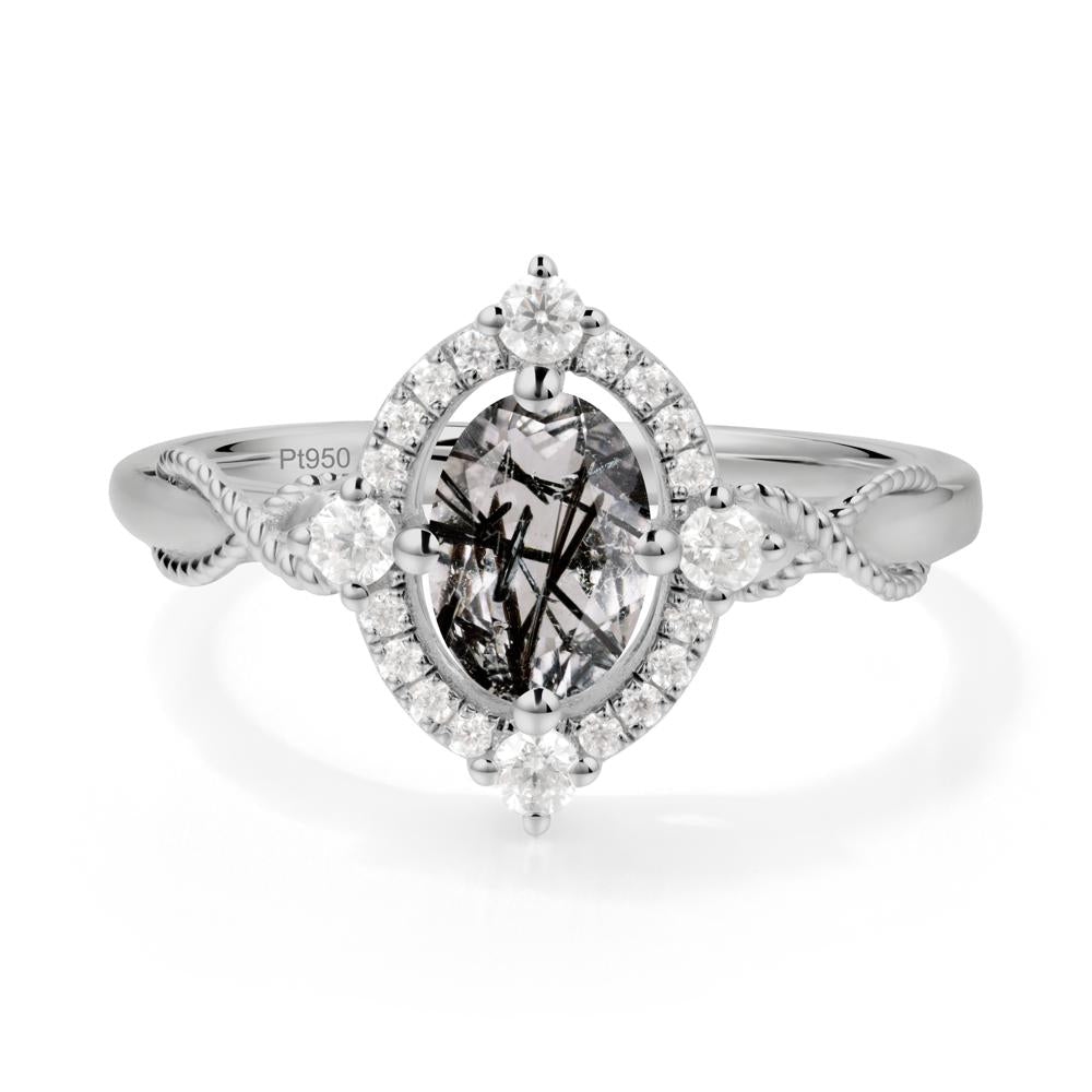 Twisted Band Black Rutilated Quartz Halo Ring - LUO Jewelry #metal_platinum