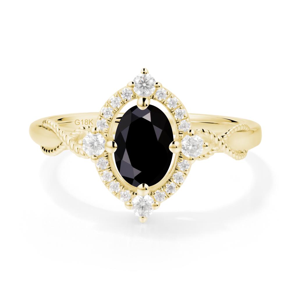 Oval Black Spinel Halo Twist Ring - LUO Jewelry #metal_18k yellow gold