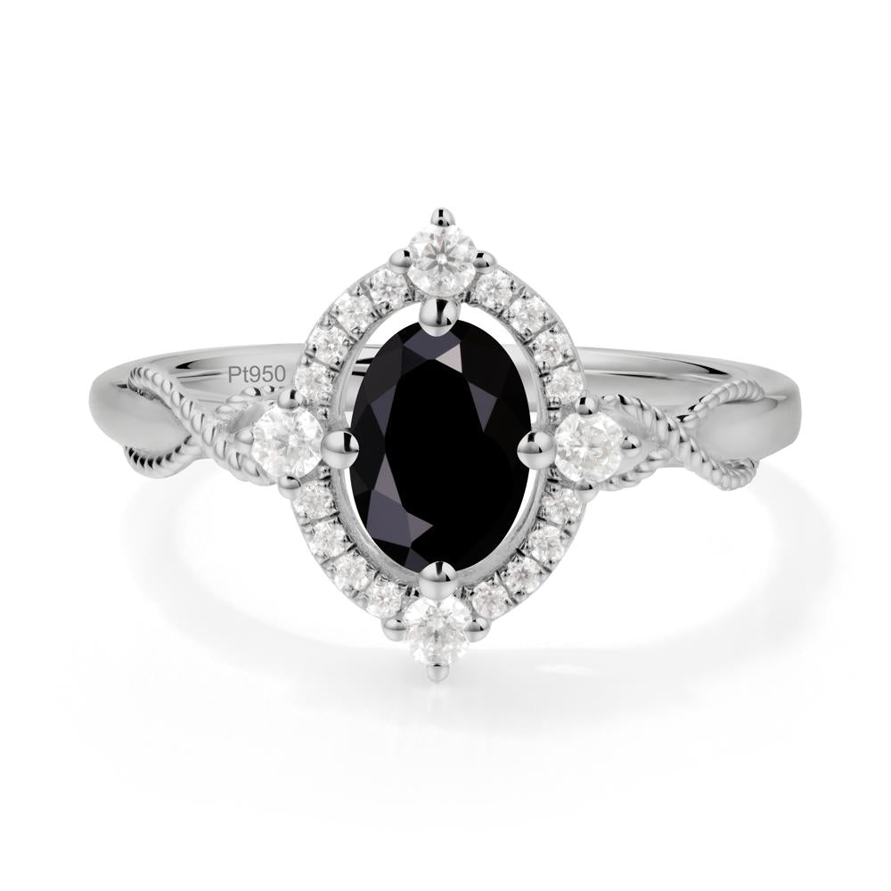 Oval Black Spinel Halo Twist Ring - LUO Jewelry #metal_platinum