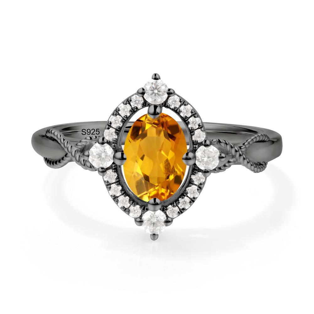 Vintage Oval Citrine Halo Ring - LUO Jewelry #metal_black finish sterling silver