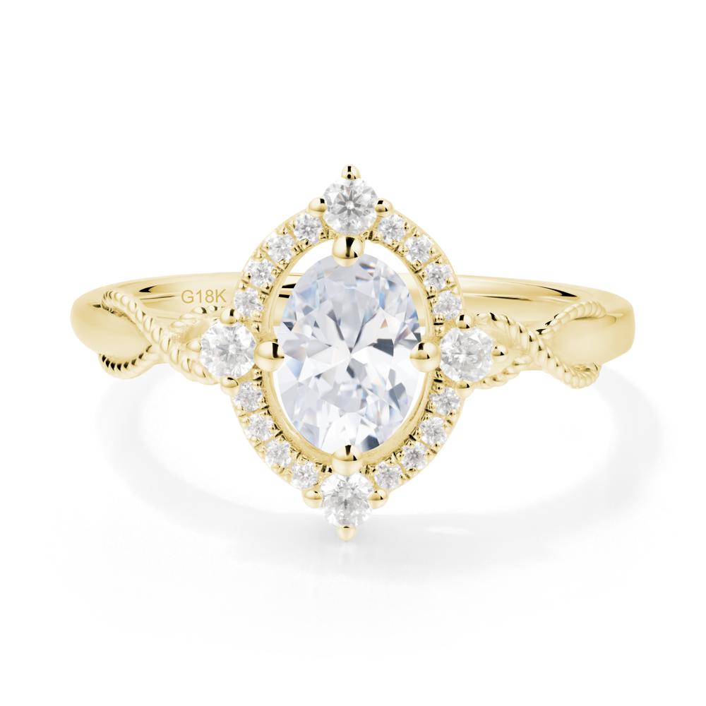 Twisted Band Cubic Zirconia Halo Ring - LUO Jewelry #metal_18k yellow gold