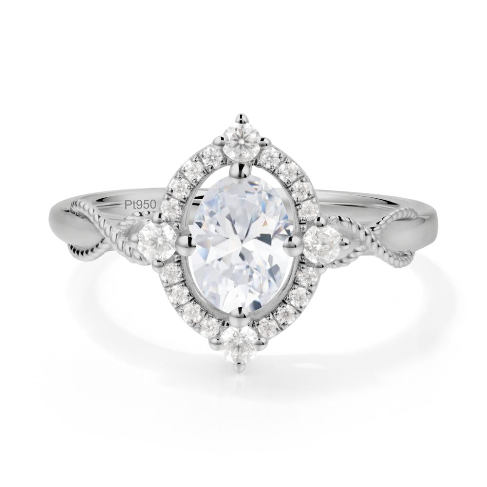 Twisted Band Cubic Zirconia Halo Ring - LUO Jewelry #metal_platinum