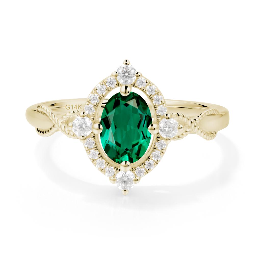 Oval Emerald Halo Twist Ring - LUO Jewelry #metal_14k yellow gold