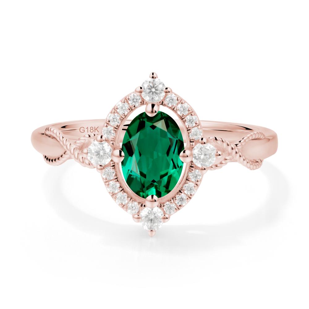 Oval Emerald Halo Twist Ring - LUO Jewelry #metal_18k rose gold