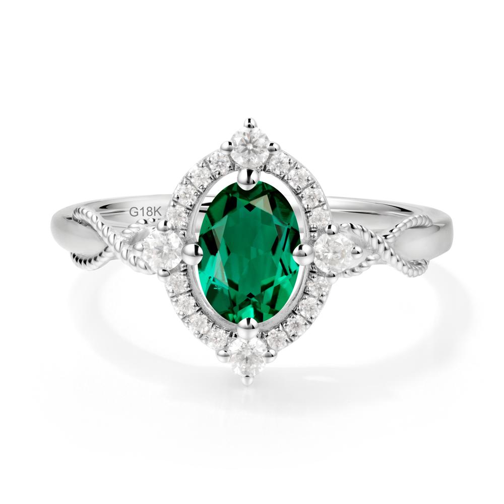 Oval Emerald Halo Twist Ring - LUO Jewelry #metal_18k white gold