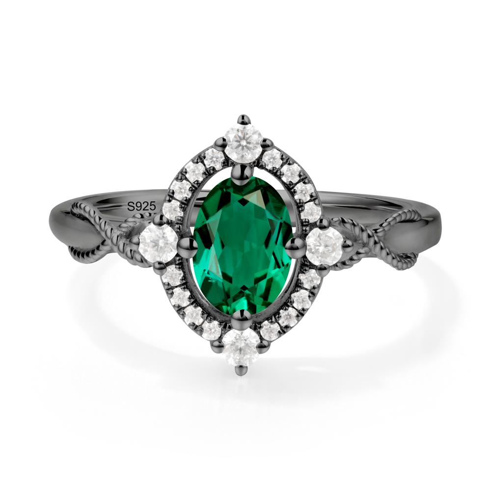 Oval Emerald Halo Twist Ring - LUO Jewelry #metal_black finish sterling silver