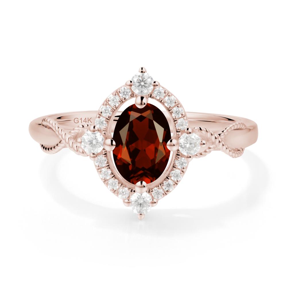 Vintage Oval Garnet Halo Ring - LUO Jewelry #metal_14k rose gold