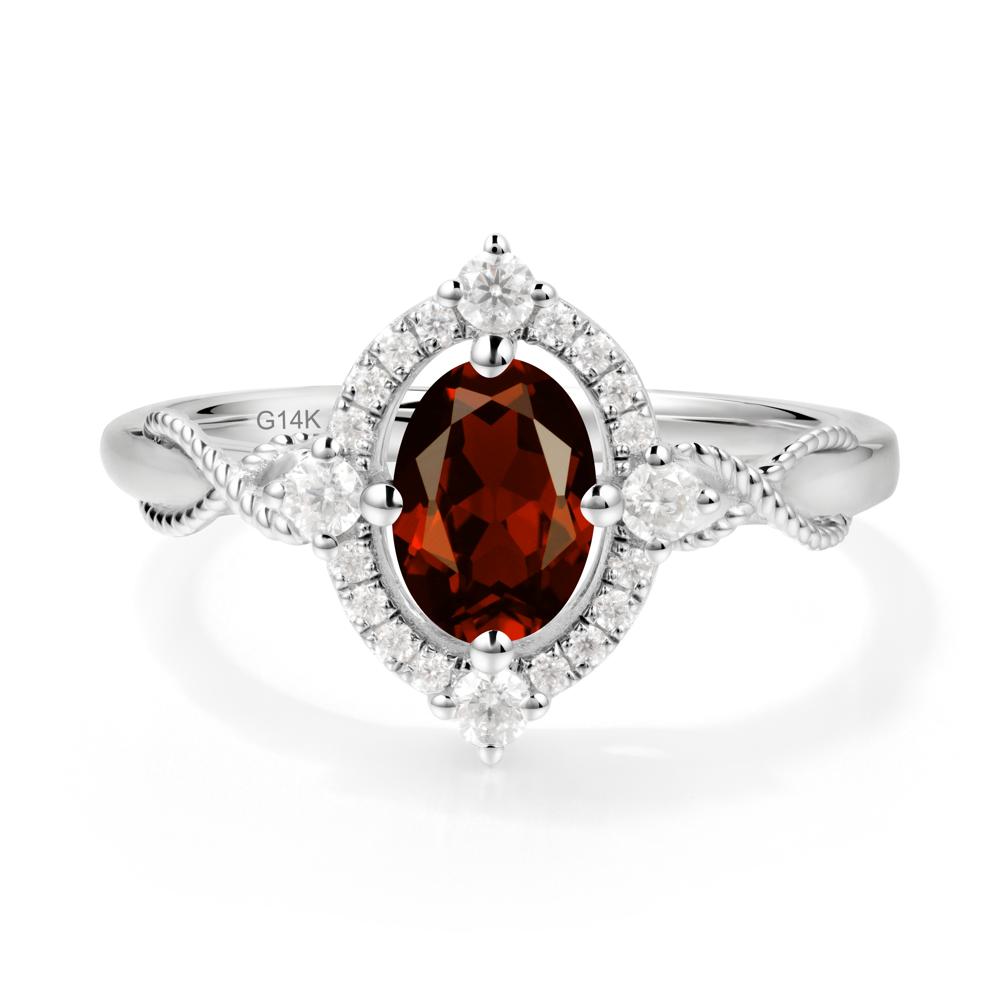 Vintage Oval Garnet Halo Ring - LUO Jewelry #metal_14k white gold