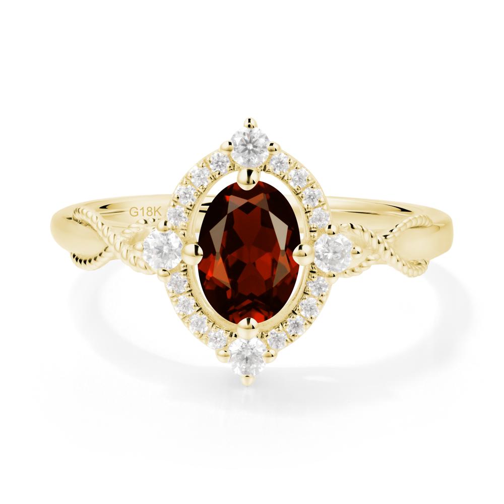 Vintage Oval Garnet Halo Ring - LUO Jewelry #metal_18k yellow gold
