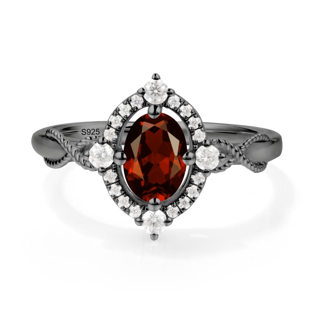 Vintage Oval Garnet Halo Ring - LUO Jewelry #metal_black finish sterling silver