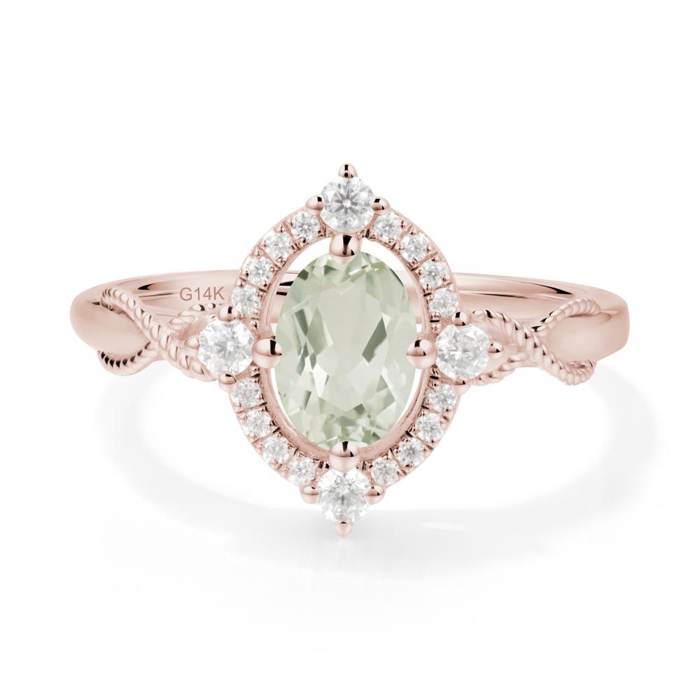 Twisted Band Green Amethyst Halo Ring - LUO Jewelry #metal_14k rose gold