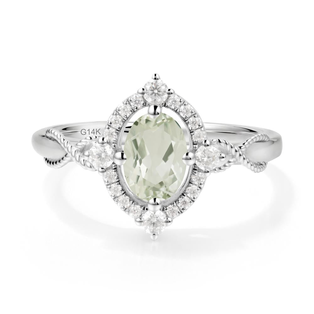 Twisted Band Green Amethyst Halo Ring - LUO Jewelry #metal_14k white gold