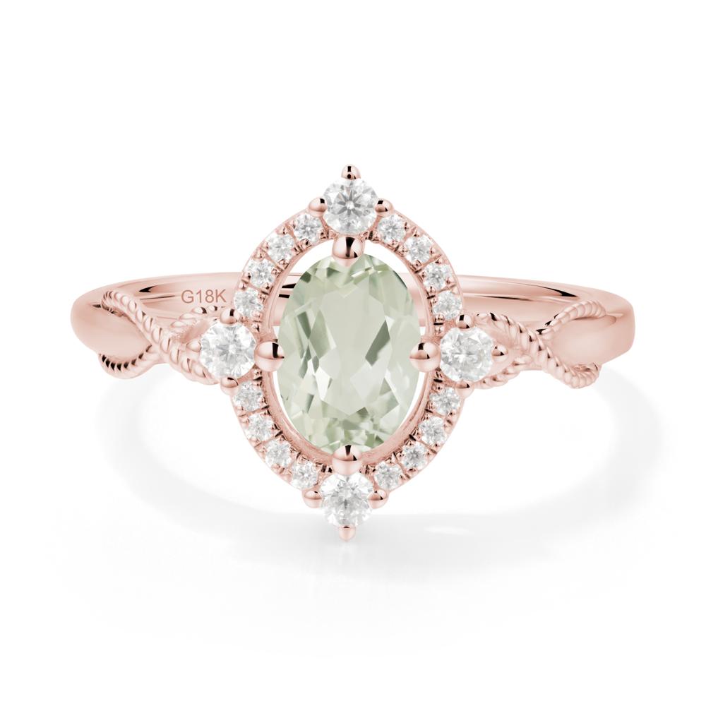 Twisted Band Green Amethyst Halo Ring - LUO Jewelry #metal_18k rose gold