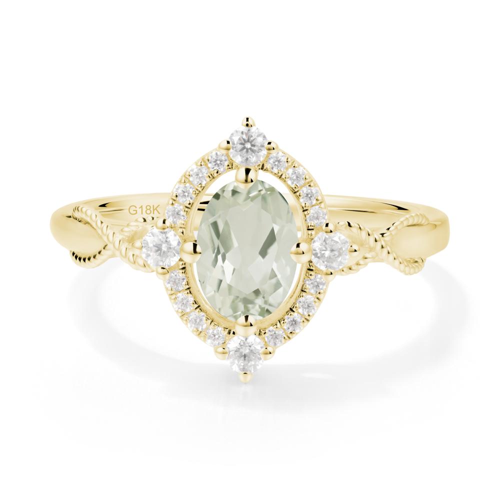 Twisted Band Green Amethyst Halo Ring - LUO Jewelry #metal_18k yellow gold