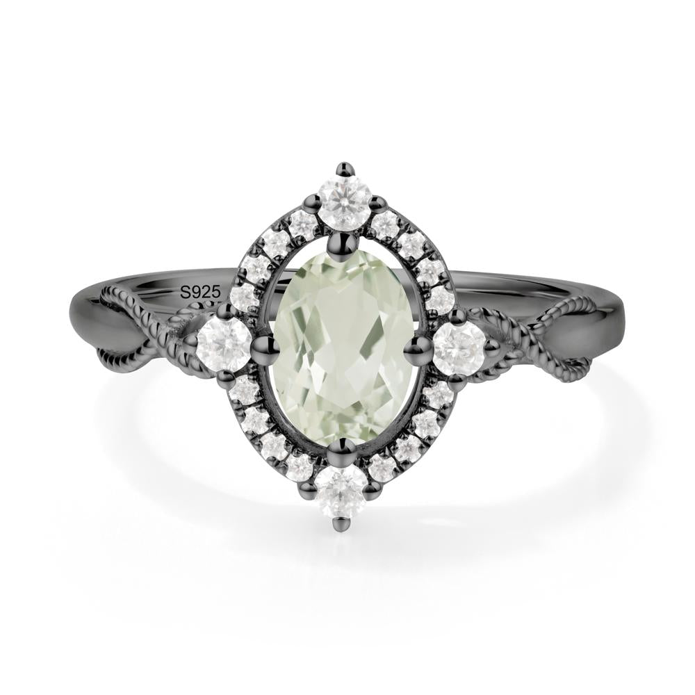 Twisted Band Green Amethyst Halo Ring - LUO Jewelry #metal_black finish sterling silver