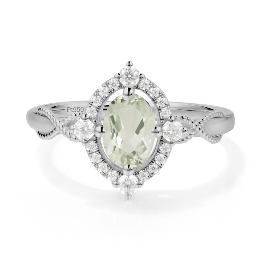 Twisted Band Green Amethyst Halo Ring - LUO Jewelry #metal_platinum