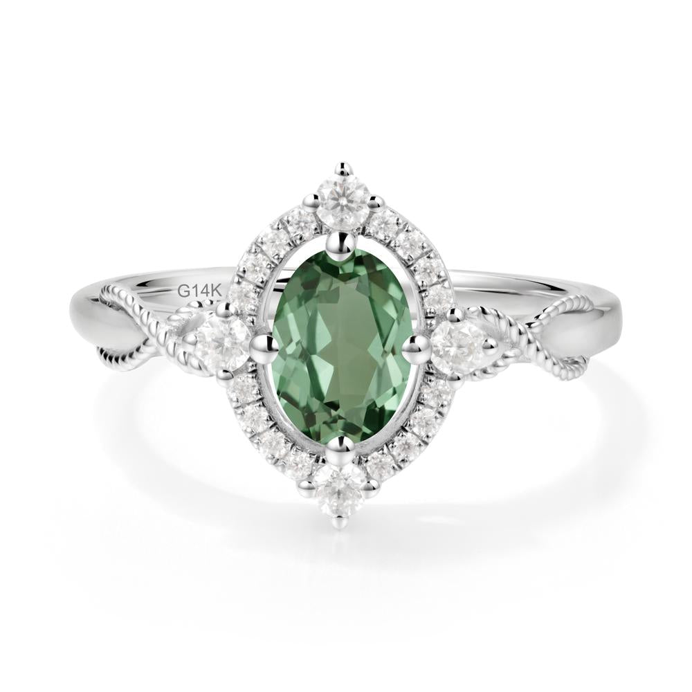 Twisted Band Green Sapphire Halo Ring - LUO Jewelry #metal_14k white gold