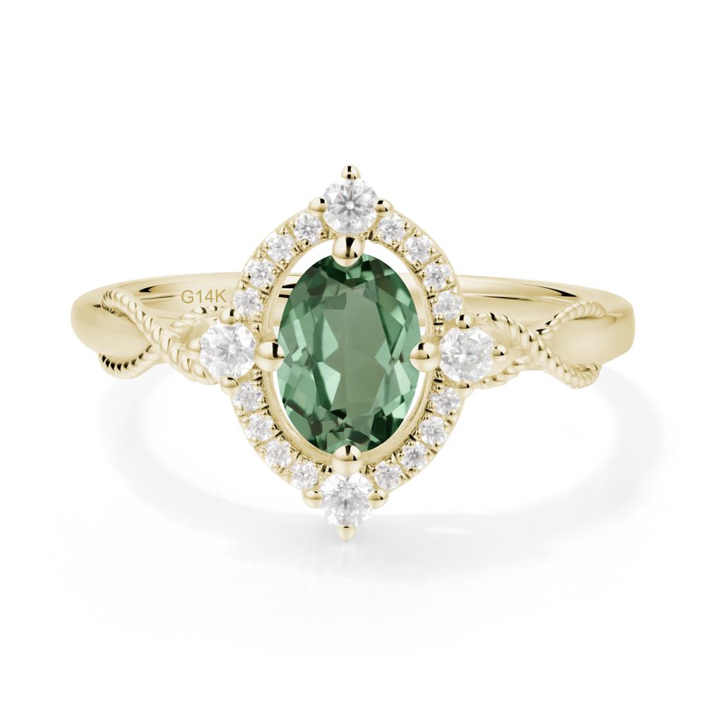 Twisted Band Green Sapphire Halo Ring - LUO Jewelry #metal_14k yellow gold