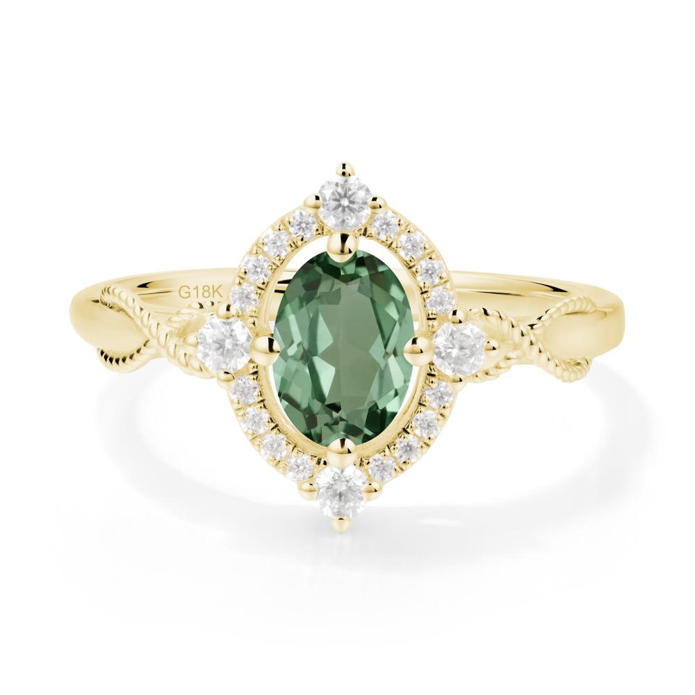 Twisted Band Green Sapphire Halo Ring - LUO Jewelry #metal_18k yellow gold