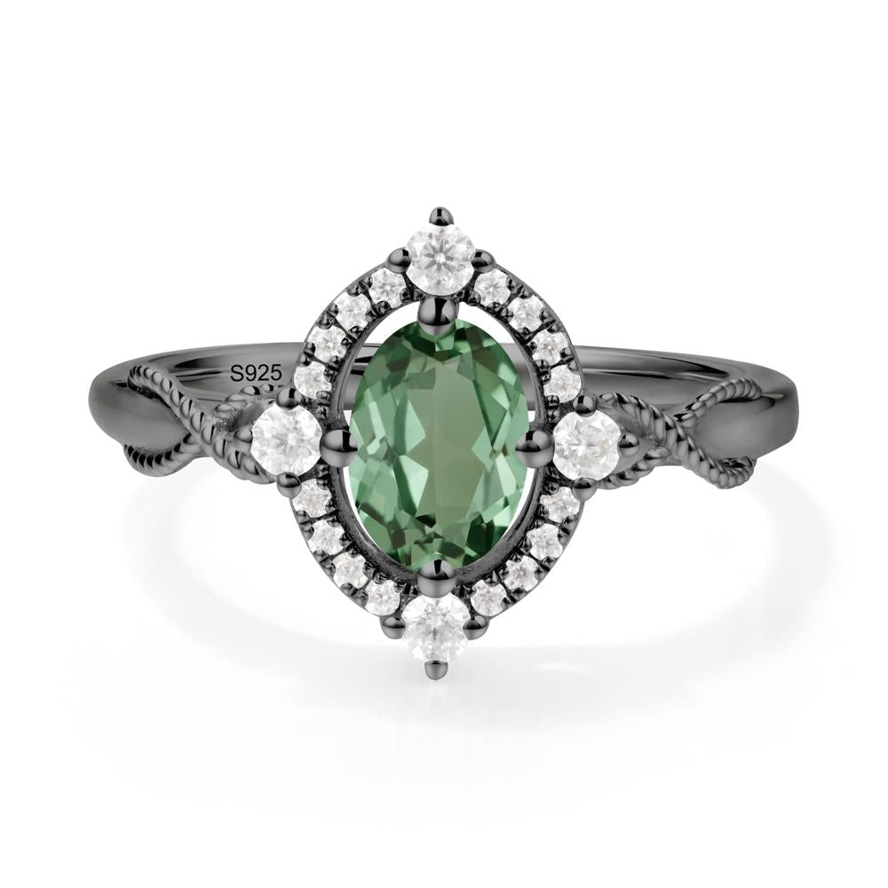 Twisted Band Green Sapphire Halo Ring - LUO Jewelry #metal_black finish sterling silver