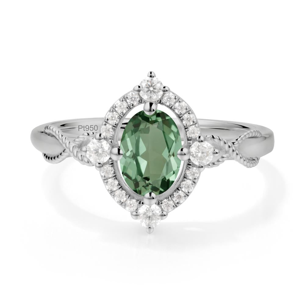 Twisted Band Green Sapphire Halo Ring - LUO Jewelry #metal_platinum