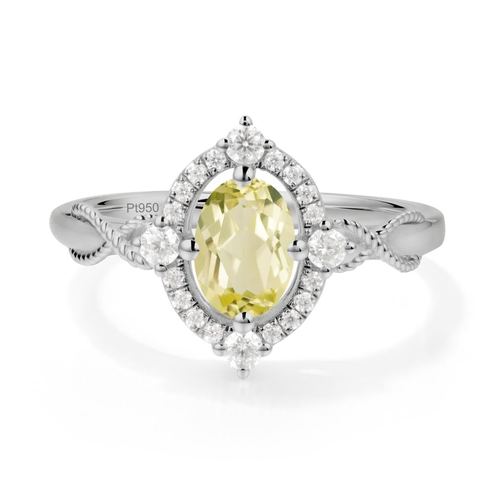 Twisted Band Lemon Quartz Halo Ring - LUO Jewelry #metal_platinum