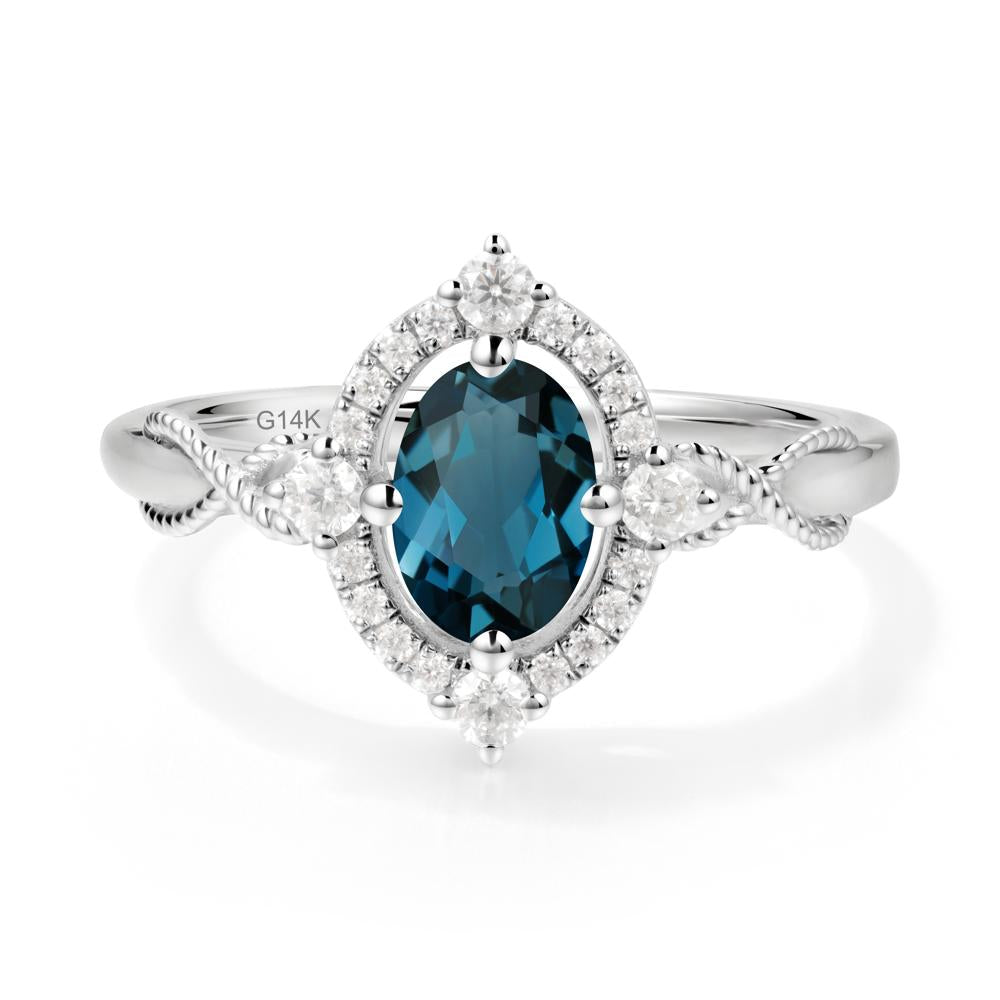 Vintage Oval London Blue Topaz Halo Ring - LUO Jewelry #metal_14k white gold