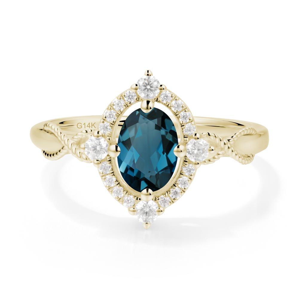 Vintage Oval London Blue Topaz Halo Ring - LUO Jewelry #metal_14k yellow gold