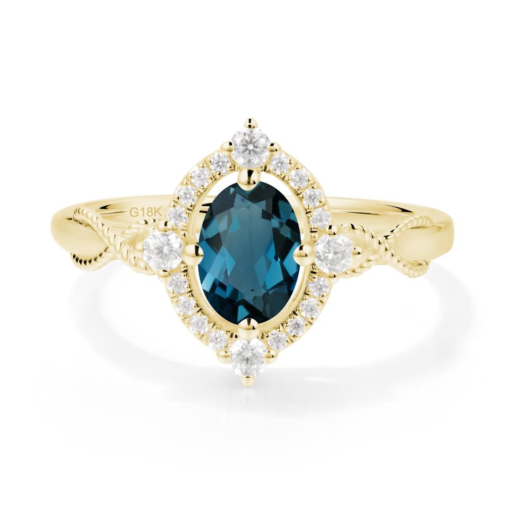 Vintage Oval London Blue Topaz Halo Ring - LUO Jewelry #metal_18k yellow gold