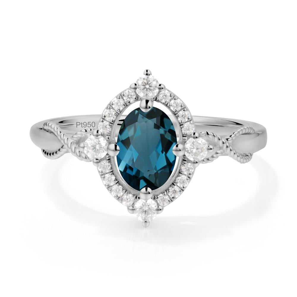 Vintage Oval London Blue Topaz Halo Ring - LUO Jewelry #metal_platinum