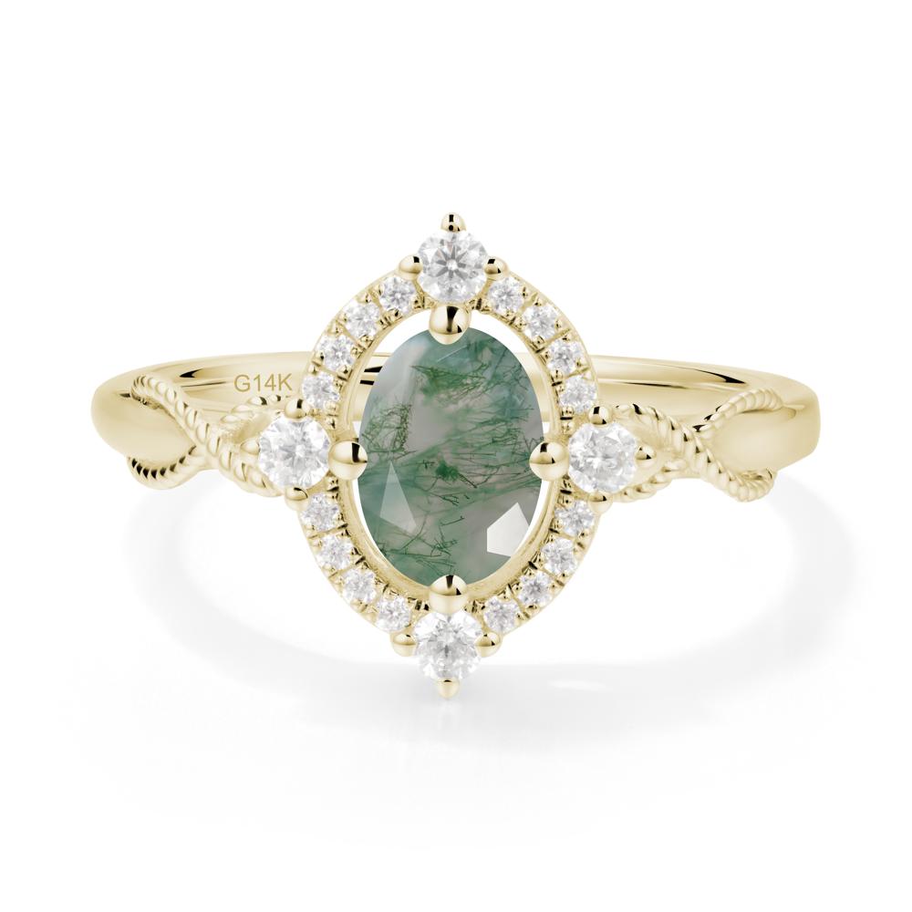 Oval Moss Agate Halo Twist Ring - LUO Jewelry #metal_14k yellow gold