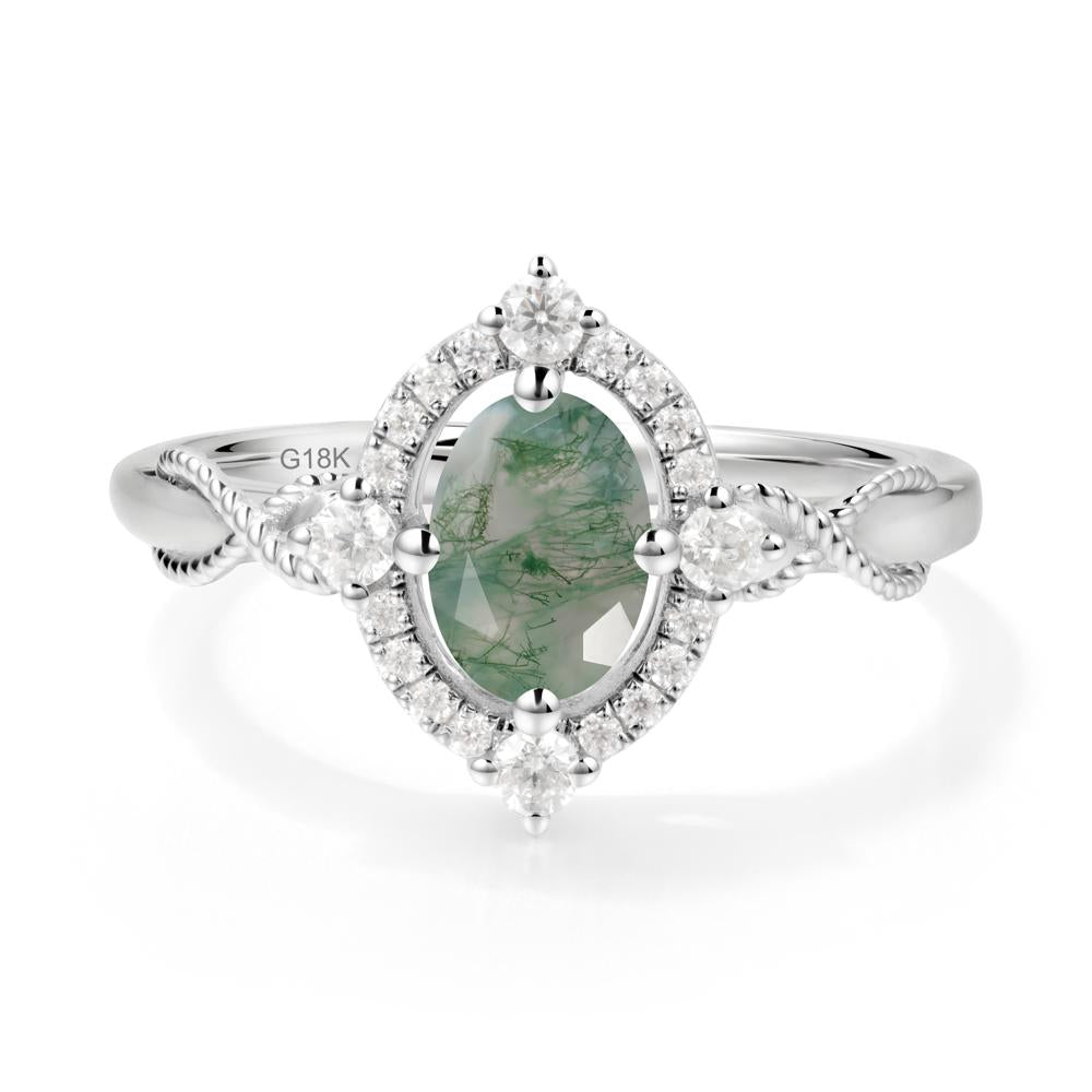 Oval Moss Agate Halo Twist Ring - LUO Jewelry #metal_18k white gold