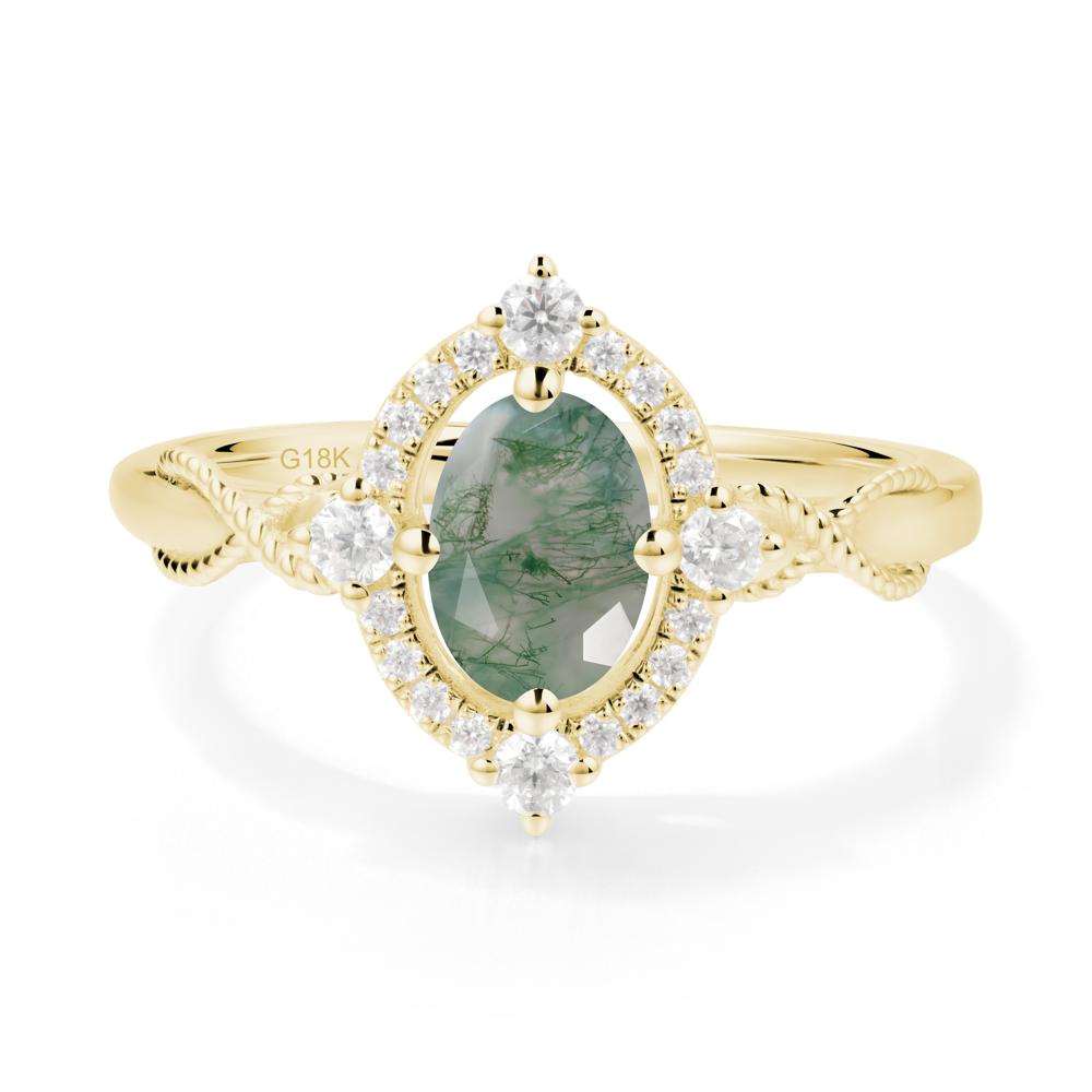 Oval Moss Agate Halo Twist Ring - LUO Jewelry #metal_18k yellow gold