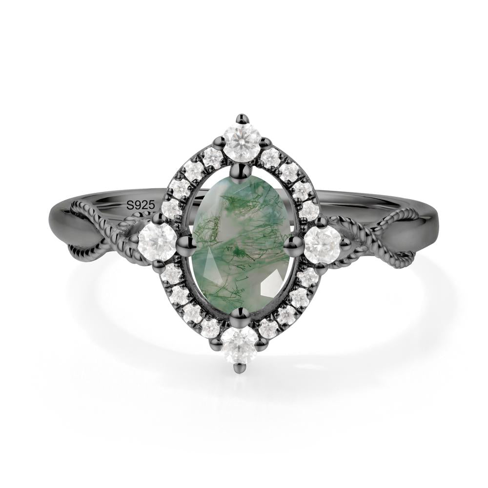Oval Moss Agate Halo Twist Ring - LUO Jewelry #metal_black finish sterling silver