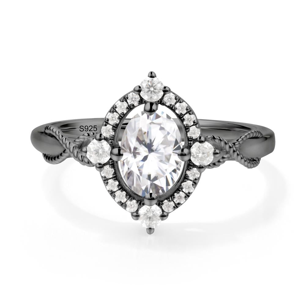 Vintage Oval Citrine Halo Ring - LUO Jewelry #metal_black finish sterling silver