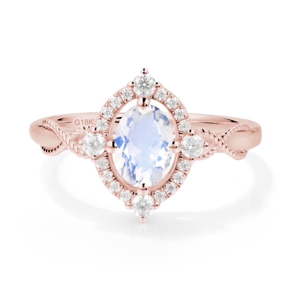 Oval Moonstone Halo Twist Ring - LUO Jewelry #metal_18k rose gold