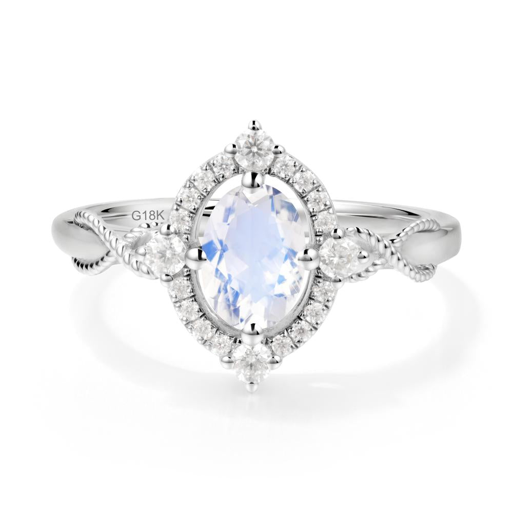 Oval Moonstone Halo Twist Ring - LUO Jewelry #metal_18k white gold