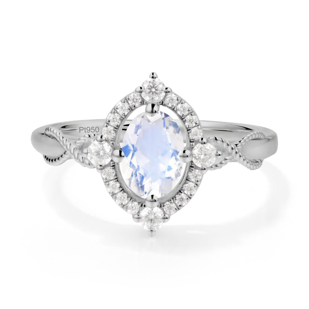 Oval Moonstone Halo Twist Ring - LUO Jewelry #metal_platinum
