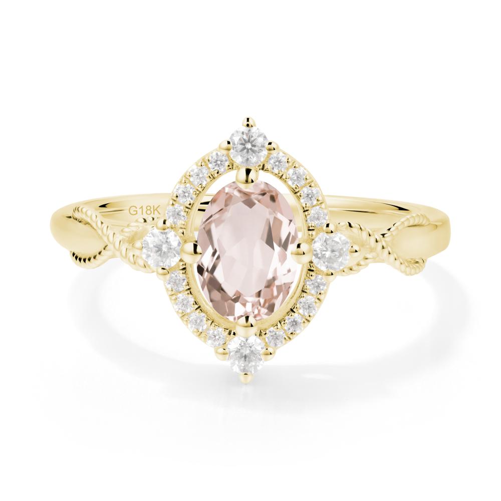 Oval Morganite Halo Twist Ring - LUO Jewelry #metal_18k yellow gold