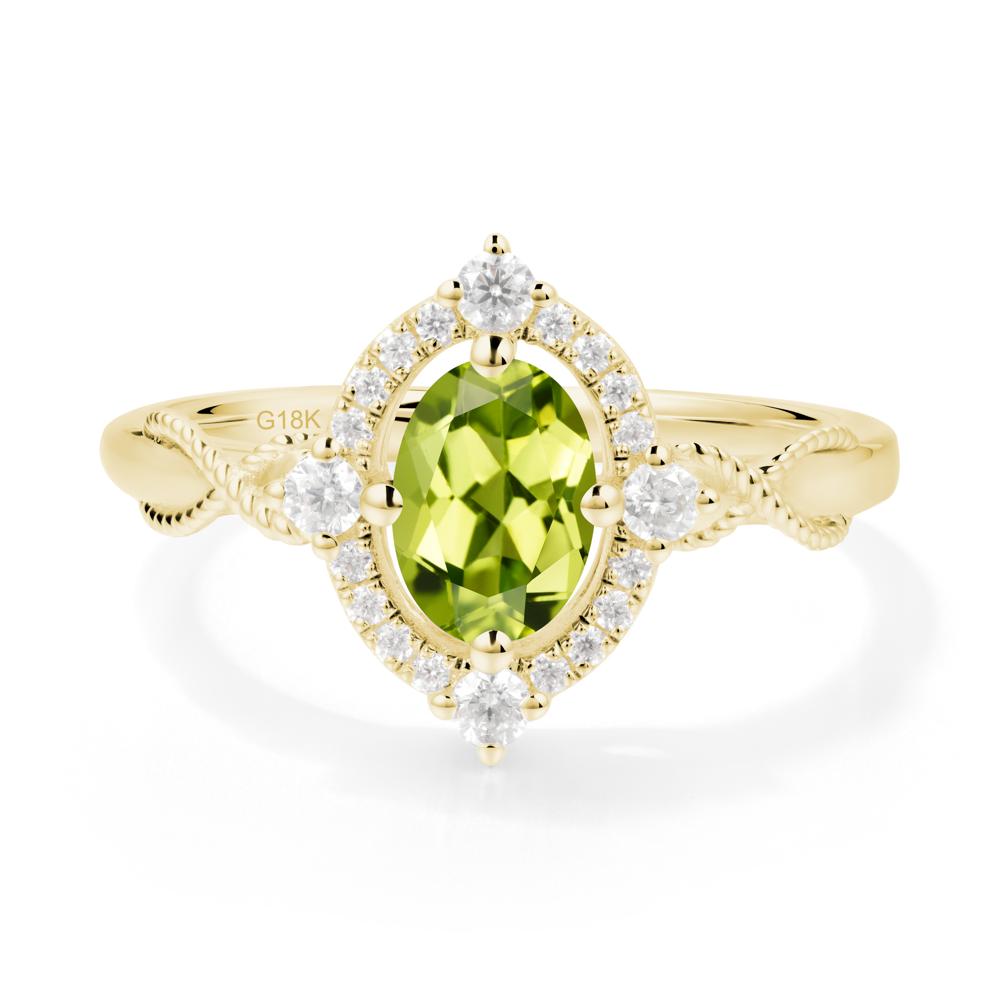 Vintage Oval Peridot Halo Ring - LUO Jewelry #metal_18k yellow gold