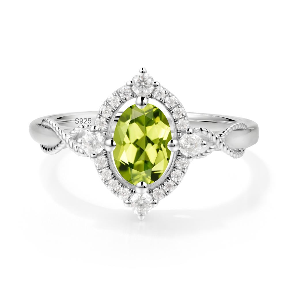 Vintage Oval Peridot Halo Ring - LUO Jewelry #metal_sterling silver
