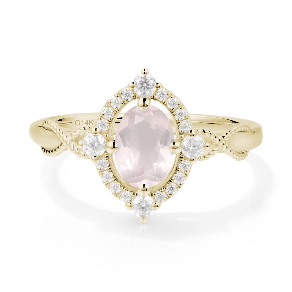 Oval Rose Quartz Halo Twist Ring - LUO Jewelry #metal_14k yellow gold
