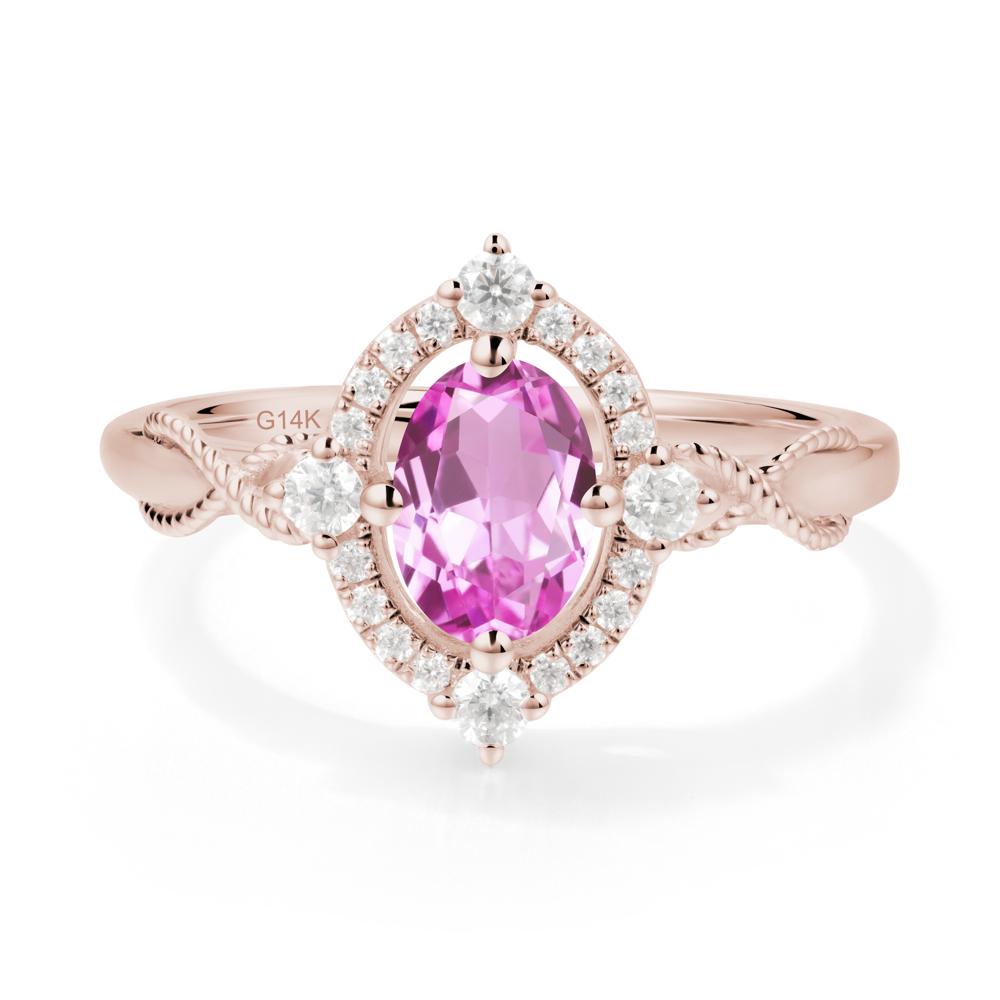 Vintage Oval Pink Sapphire Halo Ring - LUO Jewelry #metal_14k rose gold
