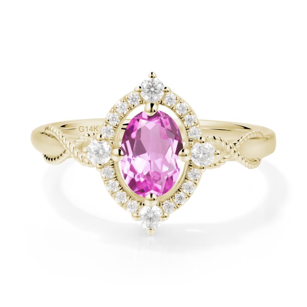 Vintage Oval Pink Sapphire Halo Ring - LUO Jewelry #metal_14k yellow gold