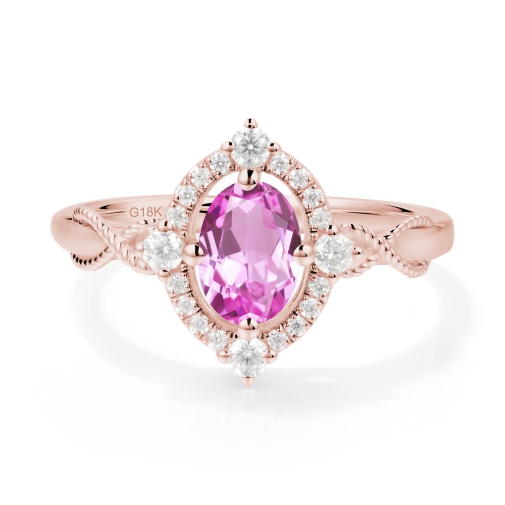 Vintage Oval Pink Sapphire Halo Ring - LUO Jewelry #metal_18k rose gold