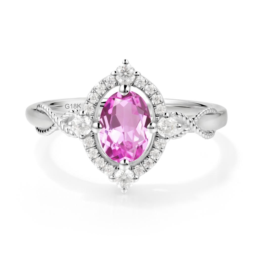 Vintage Oval Pink Sapphire Halo Ring - LUO Jewelry #metal_18k white gold