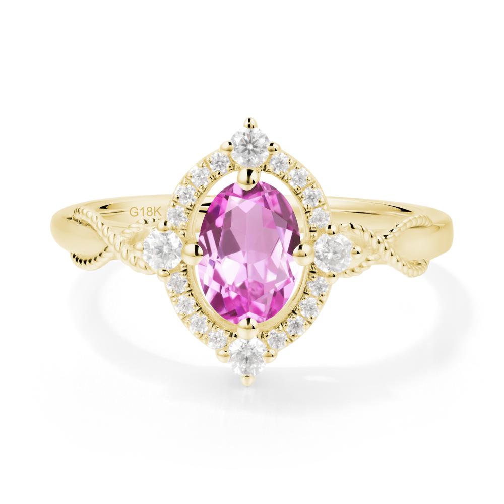 Vintage Oval Pink Sapphire Halo Ring - LUO Jewelry #metal_18k yellow gold