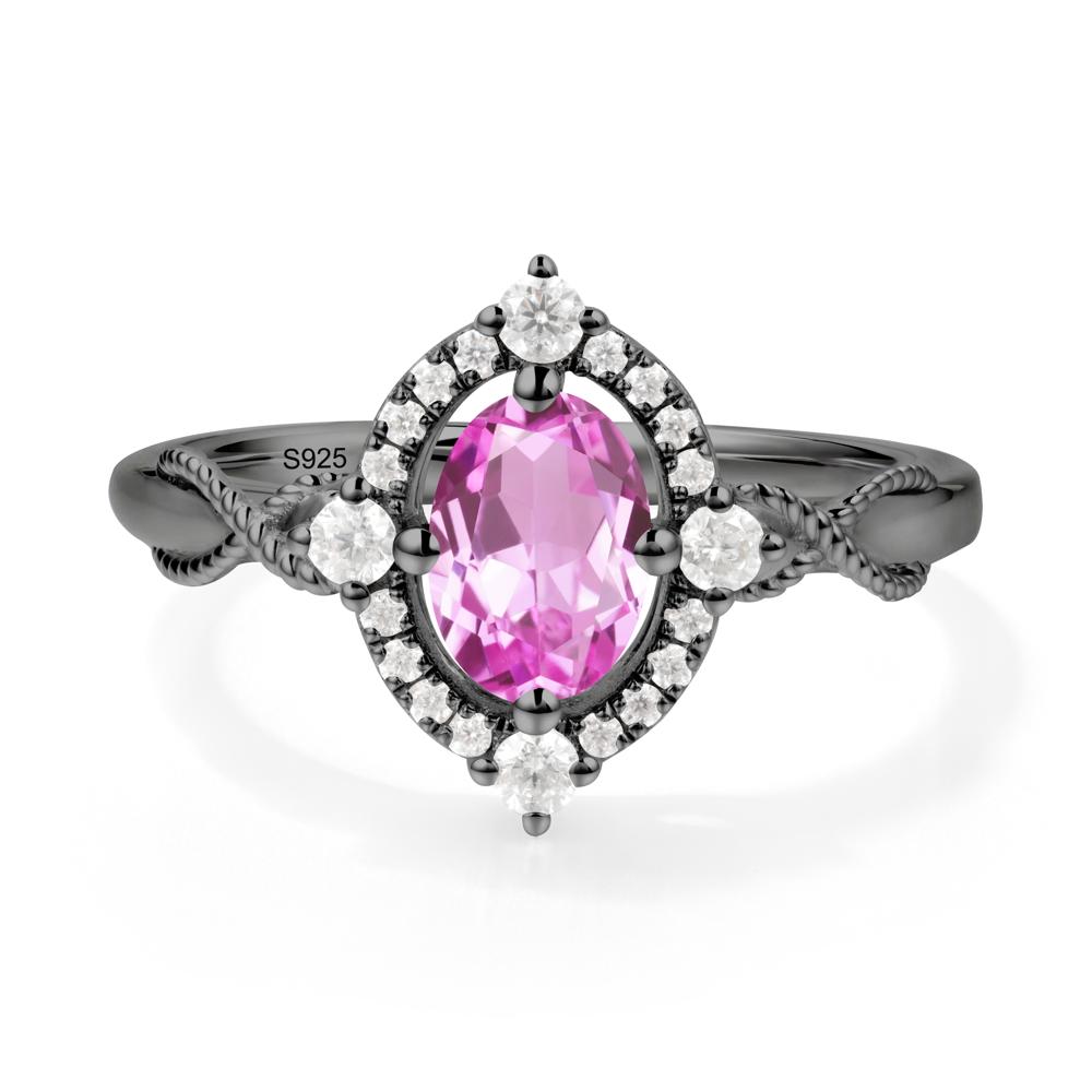 Vintage Oval Pink Sapphire Halo Ring - LUO Jewelry #metal_black finish sterling silver