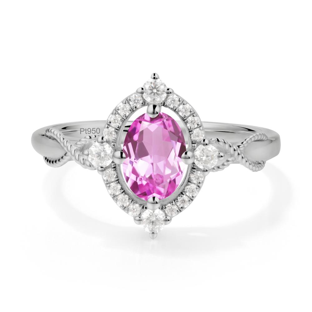 Vintage Oval Pink Sapphire Halo Ring - LUO Jewelry #metal_platinum