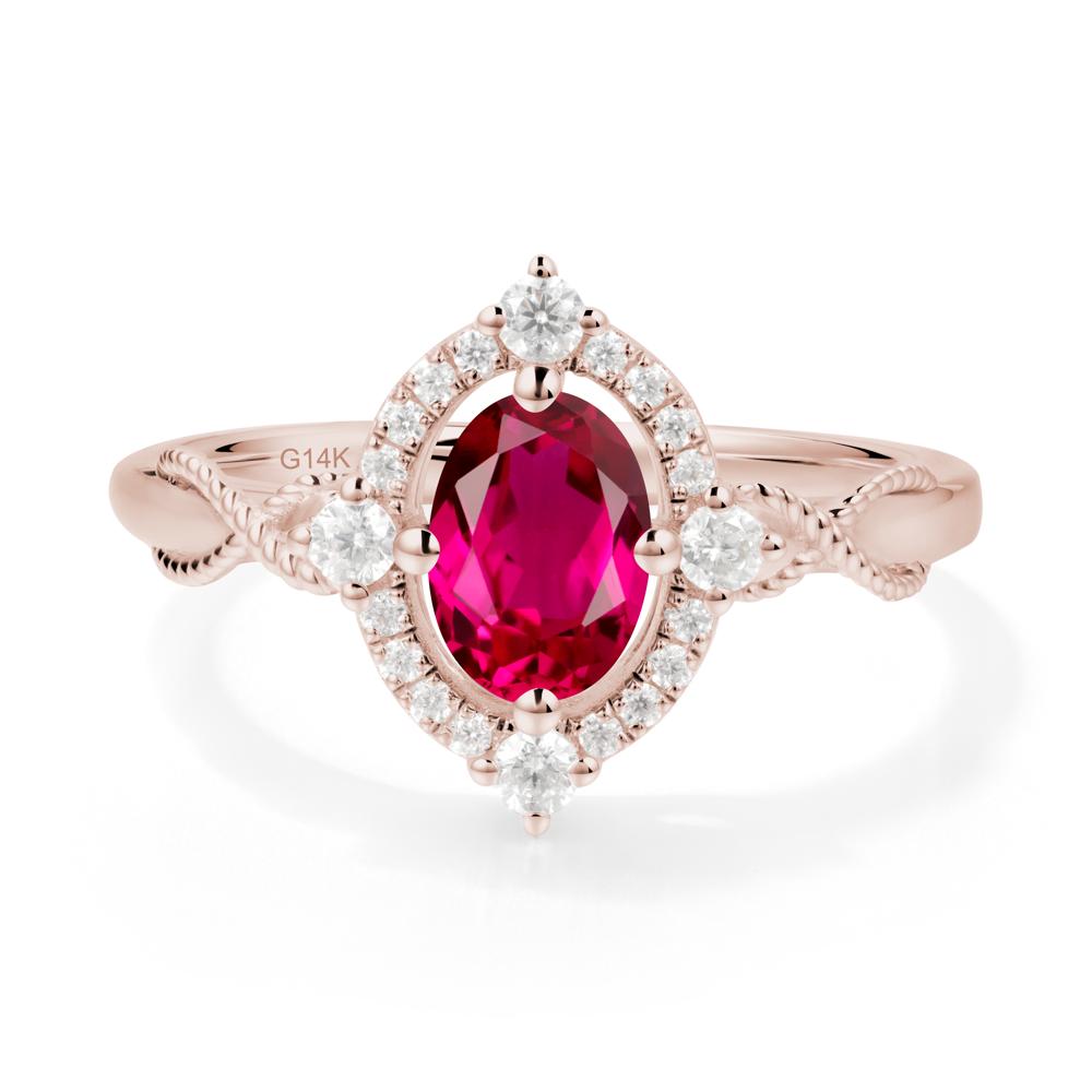 Twisted Band Ruby Halo Ring - LUO Jewelry #metal_14k rose gold